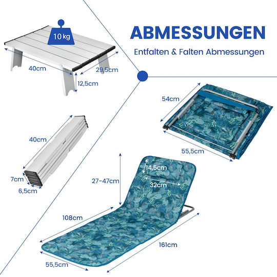 Costway Foldable Aluminum Beach Sunbeds Blue with Pillow 2pcs