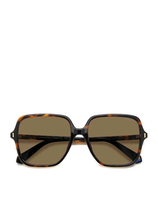 Polaroid Damen Sonnenbrille mit Braun Schildkröte Kunststoff Gestell und Braun Linse PLD6219/S 086/SP