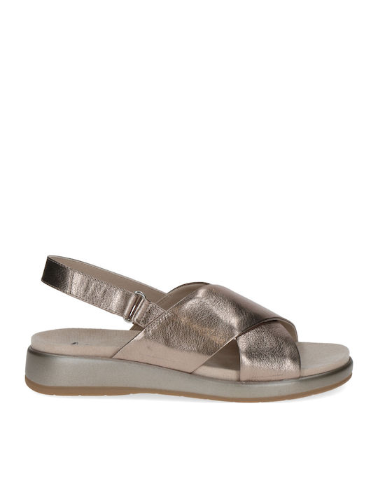 Leder Flache Sandalen für Damen Flatforms in Gold Farbe