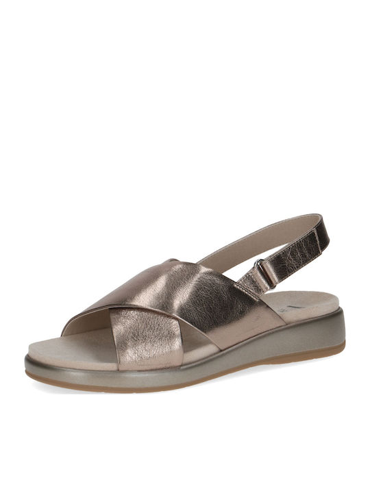 Leder Flache Sandalen für Damen Flatforms in Gold Farbe