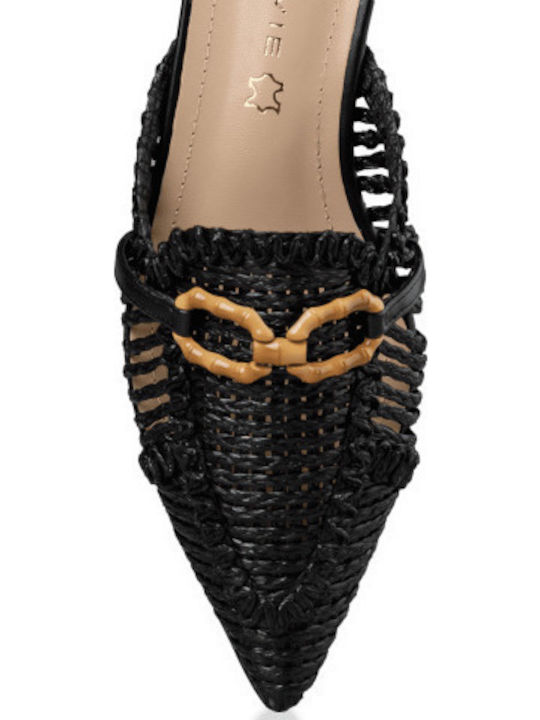 Leder Mules mit Absatz in Schwarz Farbe
