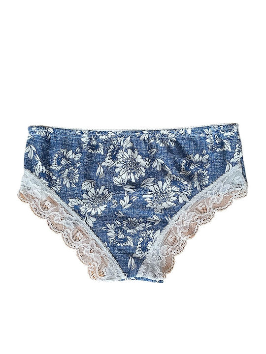Damen Slip mit Spitze Blue, White