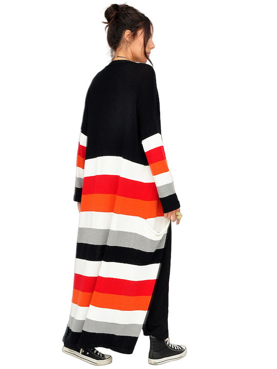 Long Women's Cardigan Multicolored Striped