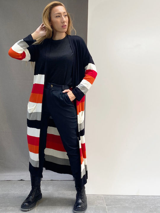 Long Women's Cardigan Multicolored Striped