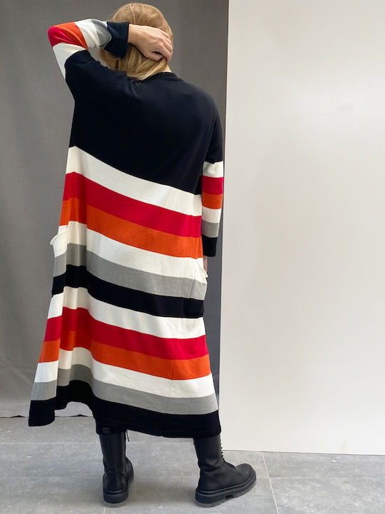 Long Women's Cardigan Multicolored Striped