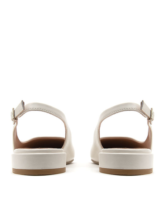 Δερμάτινες Γυναικείες Μπαλαρίνες Slingback με Λουράκι σε Μπεζ Χρώμα