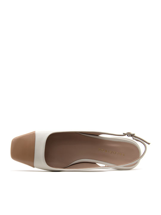 Δερμάτινες Γυναικείες Μπαλαρίνες Slingback με Λουράκι σε Μπεζ Χρώμα