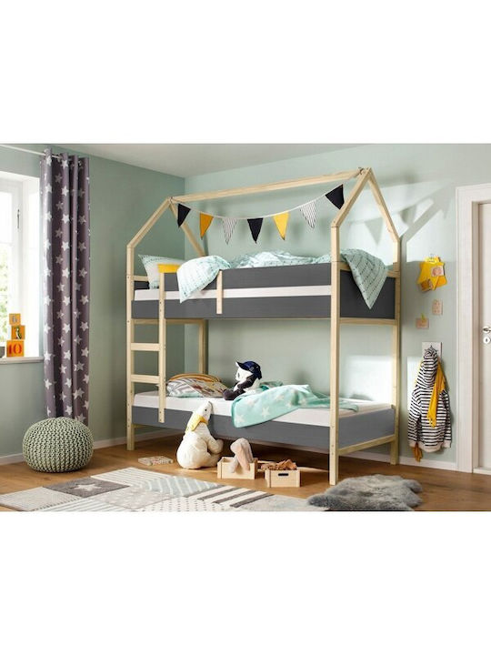 Pat pentru Copii Loft Bed Single Gri pentru Saltea 90x200cm