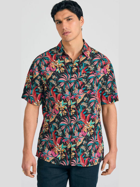 Cu mânecă scurtă Cămașă în Linie lată Floral Negru