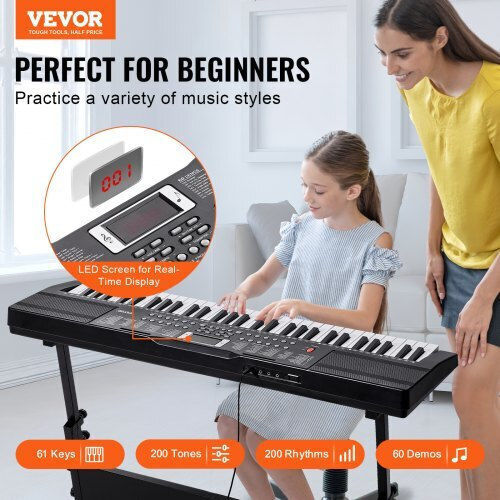 Vevor Keyboard 61JBPZSMGQ61JYYXMV9 with 61 Keys with Headphones Black