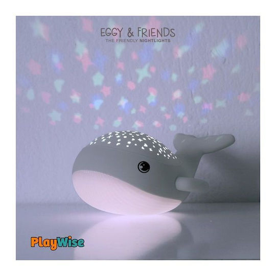 Mega Light Παιδικό Διακοσμητικό Φωτιστικό Willy Whale με Προβολή Αστεριών Λευκό 14.3x17x8.9εκ.