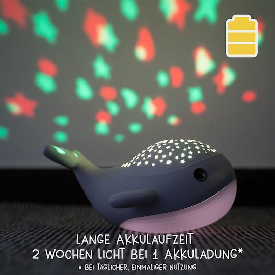 Mega Light Παιδικό Διακοσμητικό Φωτιστικό Willy Whale με Προβολή Αστεριών Λευκό 14.3x17x8.9εκ.