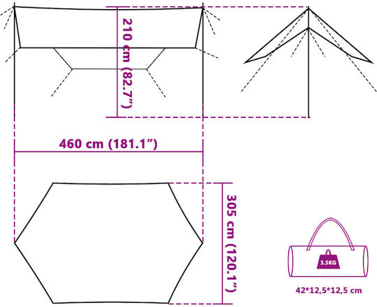 Μουσαμάς Κάμπινγκ Αδιάβροχος Μπλε 460x305x210 Εκ Μπλε 94686