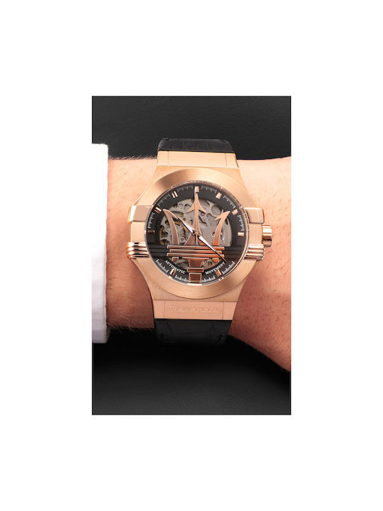 Maserati Potenza Herrenuhr 42mm Chronograph Batterie mit Schwarz Lederarmband