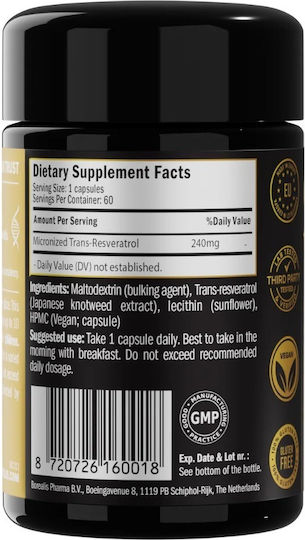 Purovitalis Liposomal Trans-Resveratrol 240mg Special Food Supplement 30 Vegetable Capsules