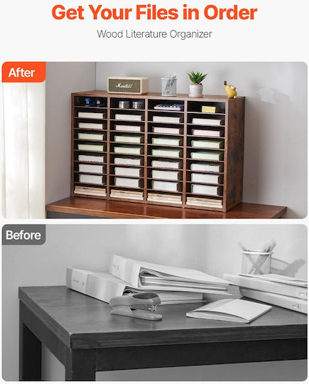 Vevor Wood Literature Organizer 36 Διαμερισμάτων Αφαιρούμενα Ράφια Σκούρο Καφέ