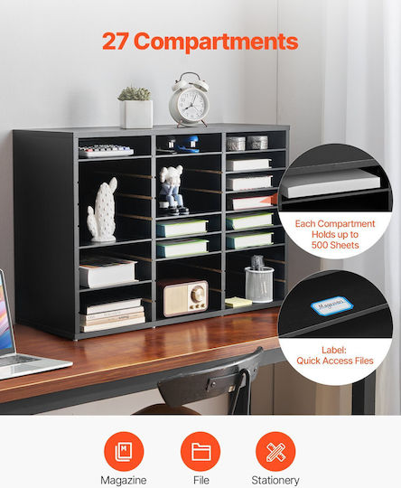 Vevor Wooden Literature Organizer 27 Θέσεων Αφαιρούμενα Ράφια Μαύρο
