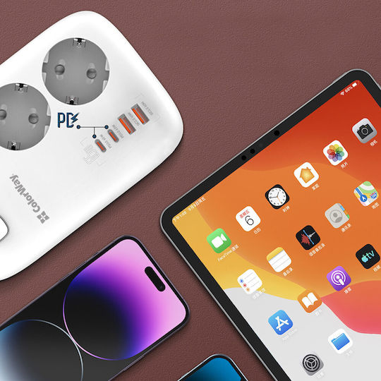 ColorWay Πολύπριζο 3 Θέσεων με 2 USB-A, 2 USB-C και Καλώδιο 2m