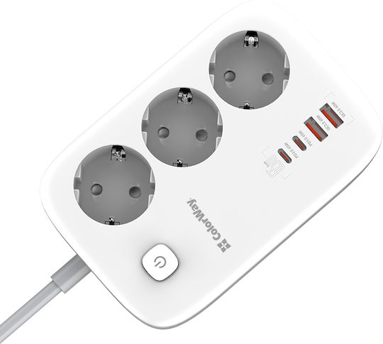 ColorWay Πολύπριζο 3 Θέσεων με 2 USB-A, 2 USB-C και Καλώδιο 2m