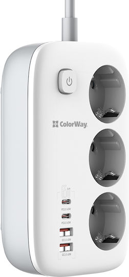 ColorWay Πολύπριζο 3 Θέσεων με 2 USB-A, 2 USB-C και Καλώδιο 2m