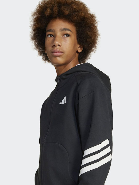 Kids Sweatshirt Cardigan With Hood And Pockets Black Future Icons 3-Stripes