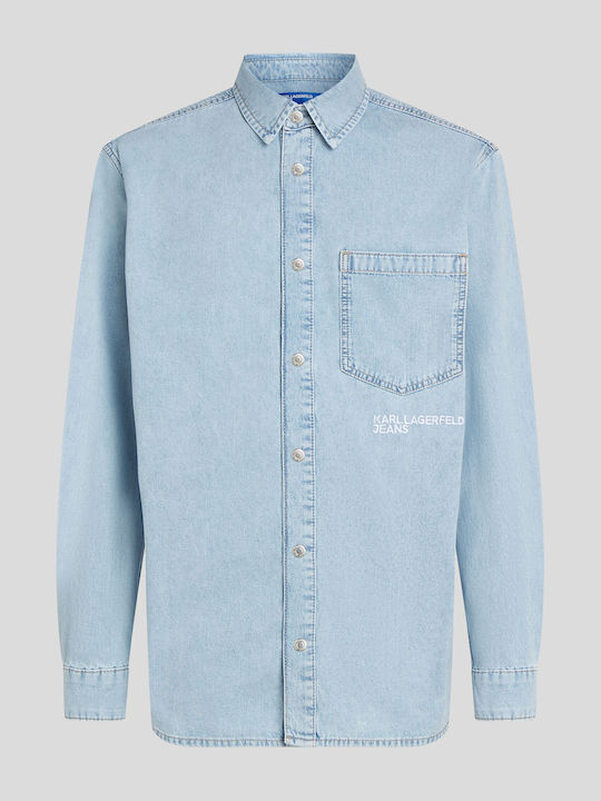 Μακρυμάνικo Τζιν Overshirt σε Κανονική Γραμμή Light Blue