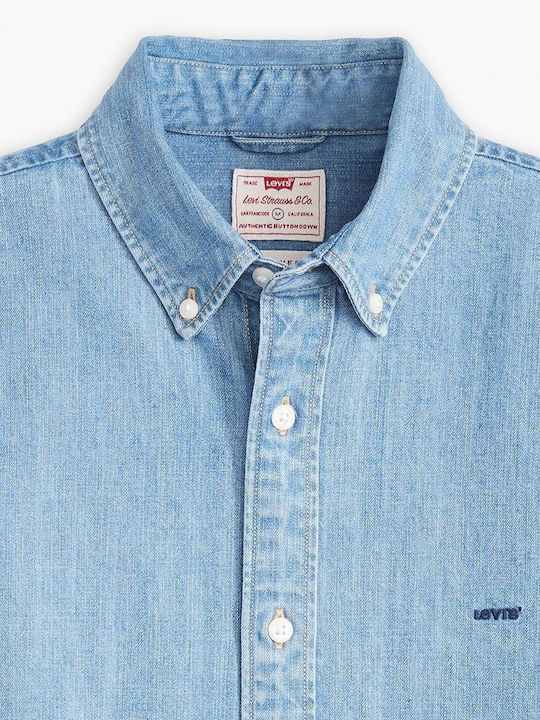 Authentic Κοντομάνικο Βαμβακερό Πουκάμισο Med Indigo