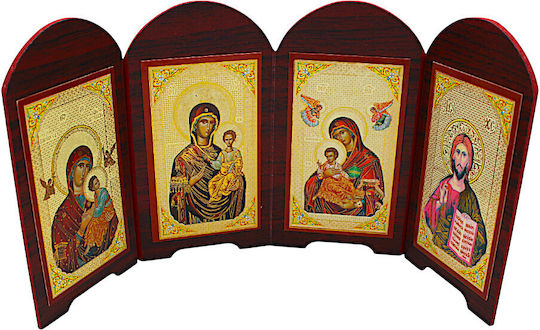 Vierteilige Ikone der Jungfrau Maria und Christus Holz 30x14cm 1ek68