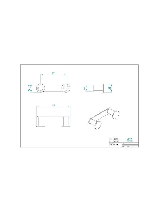 Verdi Double Wall-Mounted Bathroom Hook ​11x11cm Copper