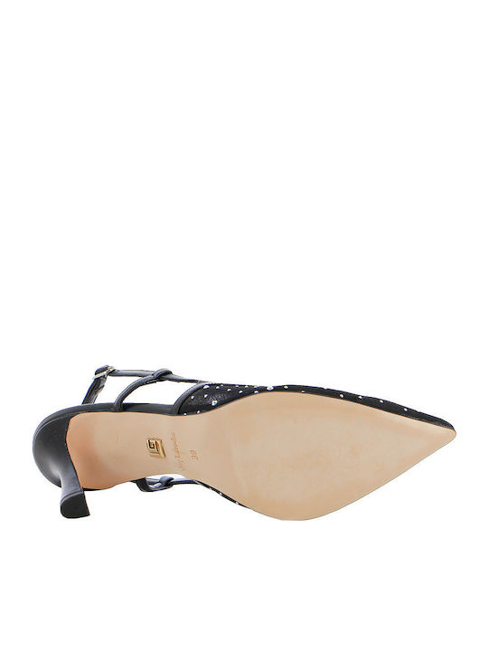 Leder Pumps mit Hochem Absatz Schwarz