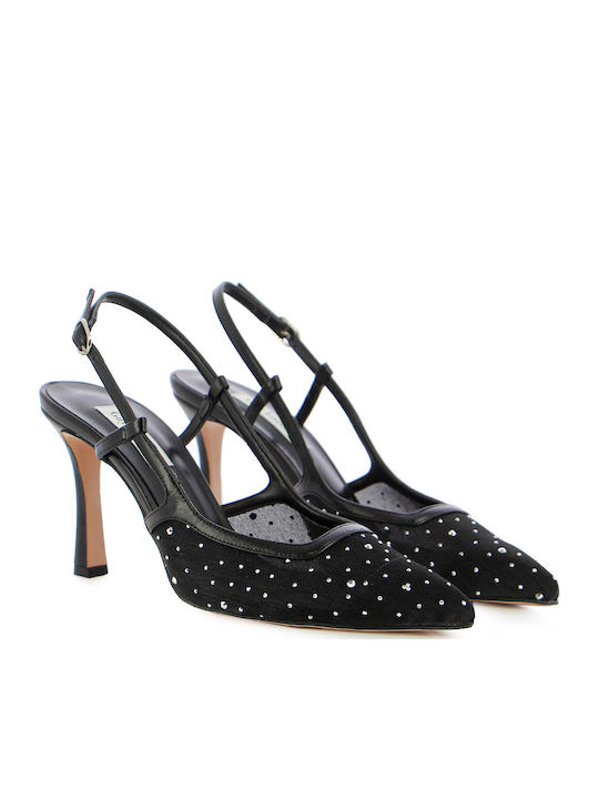 Leder Pumps mit Hochem Absatz Schwarz