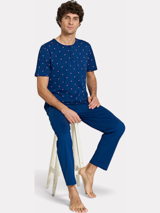 Men's Blue Print Pajamas Pijadore Pjdr1832-2-blue
