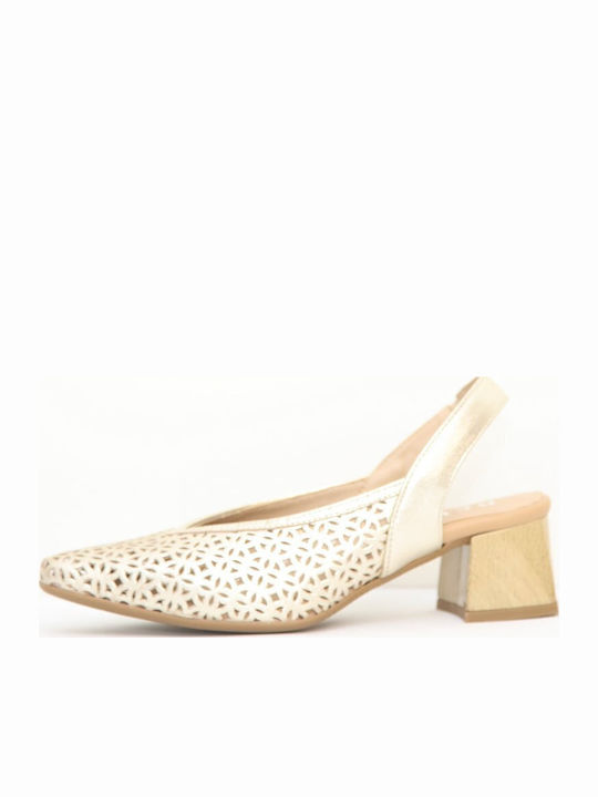 Leder Pumps mit mittelhohem Absatz Goldene