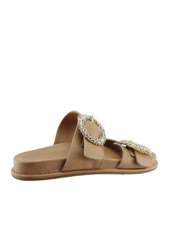 Leather Women's Flat Sandals in Pink Color