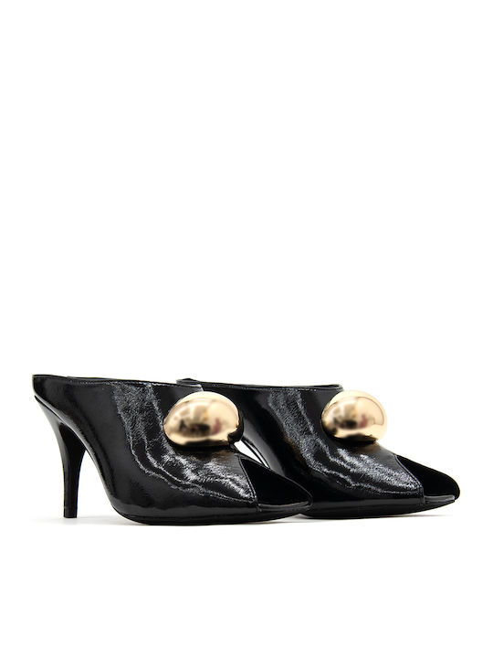 Mules aus Lackleder mit Hoch Absatz in Schwarz Farbe