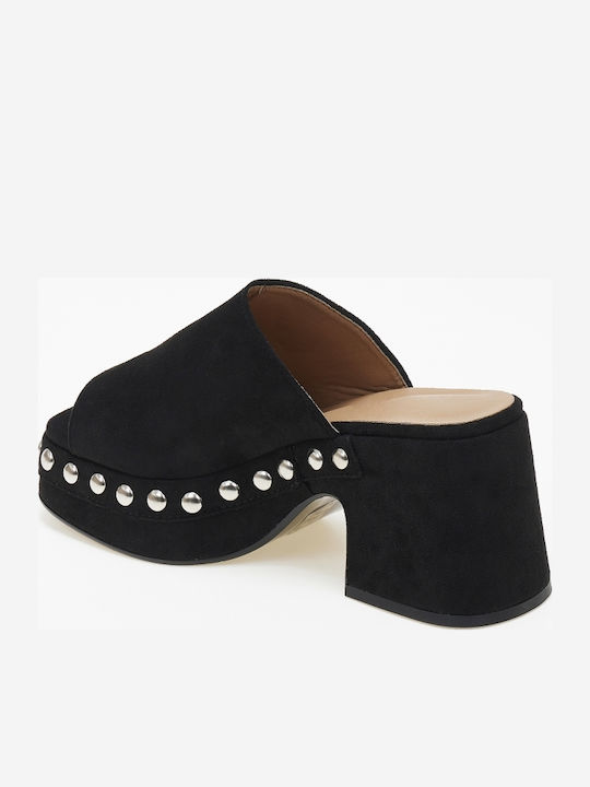 Damen Clogs Mules Wildlederoptik Nieten Schwarz