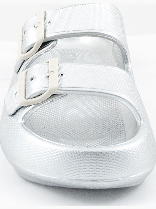 Flache Sandalen für Damen in Silber Farbe