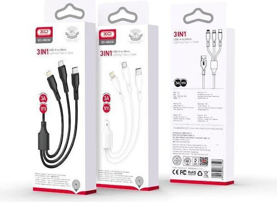 XO Редовна USB към Lightning / Type-C Кабел 2.4Спецификация Бял 1м