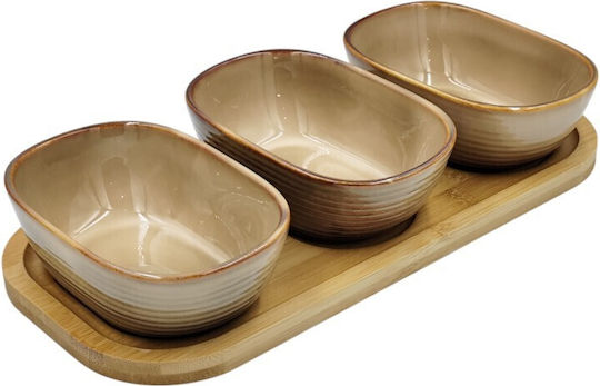 Karvounis Porcelain Dessert Divided Serving Plate with 3 Slots Beige Ø35cm