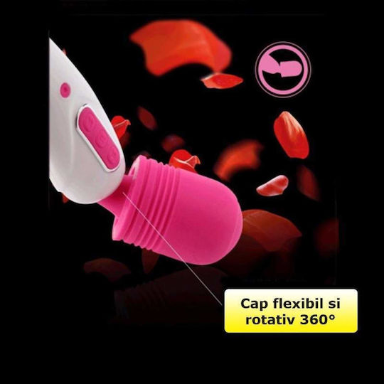 Vibrator cu Cap Flexibil Stimulare Clitoridiană Siks Vârf din Silicon 10 Moduri de Vibrație Masaj Impermeabil Dimensiuni 23 X 4 Cm Roz Alb