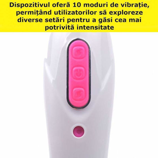 Vibrator cu Cap Flexibil Stimulare Clitoridiană Siks Vârf din Silicon 10 Moduri de Vibrație Masaj Impermeabil Dimensiuni 23 X 4 Cm Roz Alb