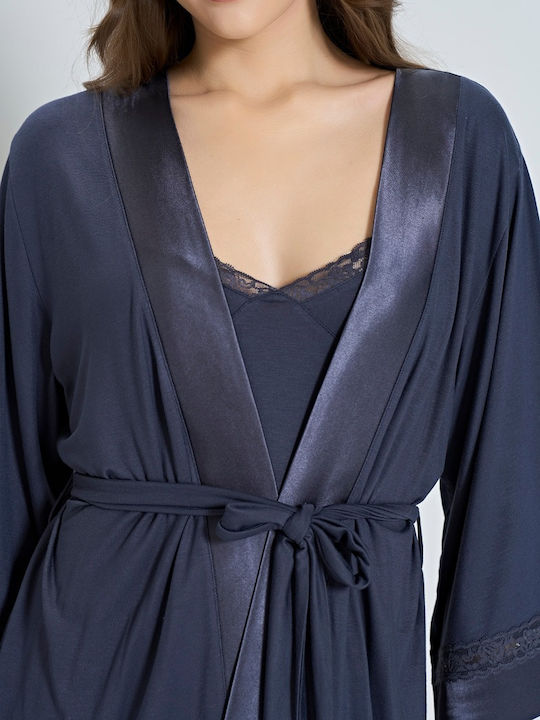 Pijadore Sommer Damen Robe mit Nachthemd Anthracite