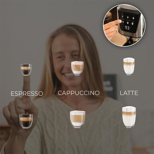 Cecotec Power Espresso 20 Cream Μηχανή Espresso 1350W Πίεσης 20bar για Cappuccino Ασημί