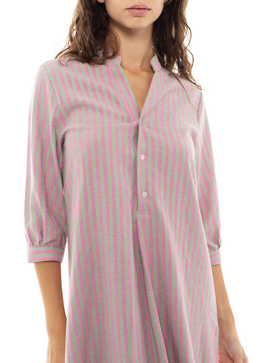 Pink Label Γυναικείο Καφτάνι Παραλίας Pink, Green