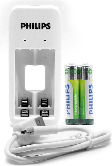 Philips Dual Channel Battery Charger USB за батерии Ni-MH Размер AA/AAA в Бял цвят