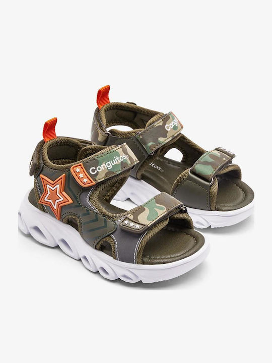 Kids' Sandals with Hoop & Loop Closure and Lights Green
