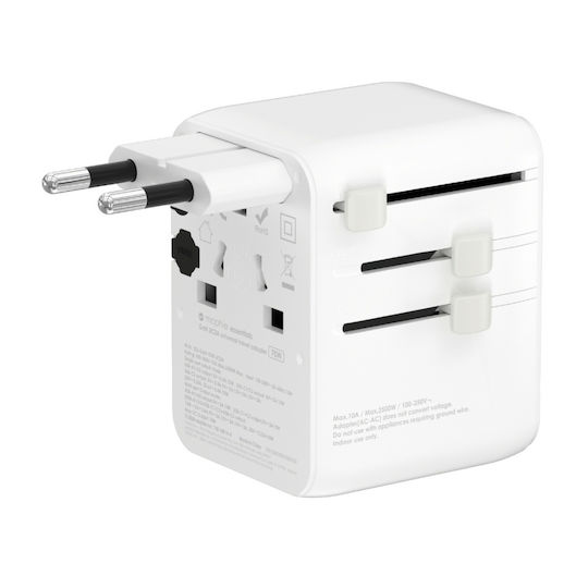 Mophie Încărcător Fără Cablu GaN cu 2 Porturi USB-A și 3 Porturi USB-C 70W Albς (Essential)