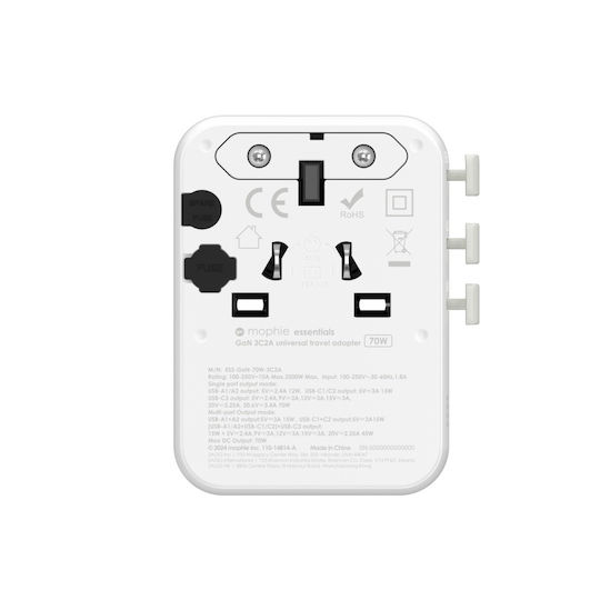 Mophie Încărcător Fără Cablu GaN cu 2 Porturi USB-A și 3 Porturi USB-C 70W Albς (Essential)