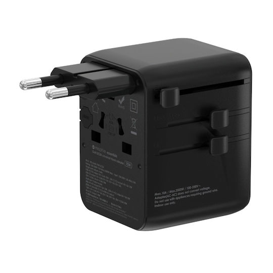 Mophie Încărcător Fără Cablu GaN cu 2 Porturi USB-A și 3 Porturi USB-C 70W Negruς (Essential )