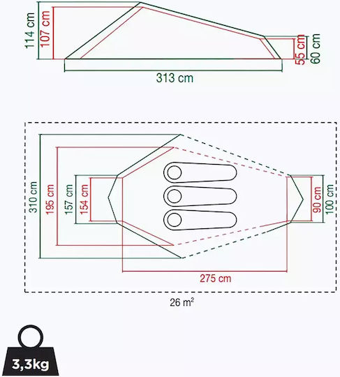 Coleman Cobra 3 Χειμερινή Σκηνή Camping Ορειβασίας Γκρι με Διπλό Πανί για 3 Άτομα Αδιάβροχη 5000mm 313x310x105εκ.